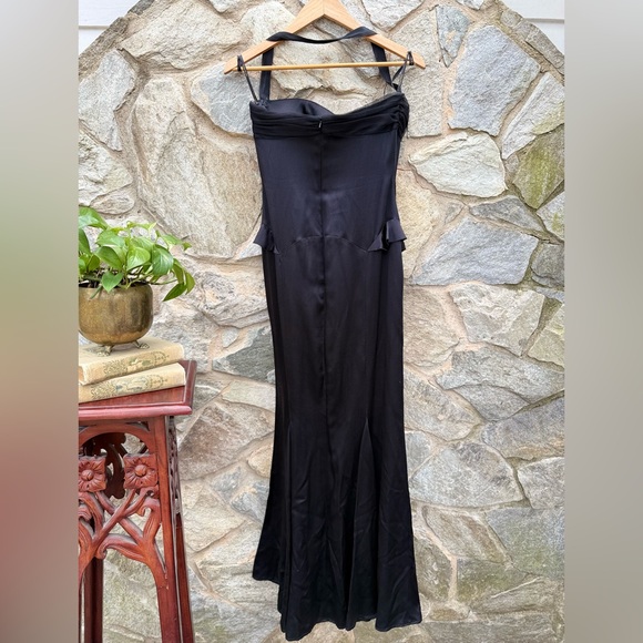 Vera Wang Black Silk Corset Satin Peplum Long Evening Dress size 6 - Picture 9 of 13